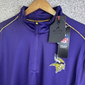NEW Minnesota Vikings Shirt Mens Large Purple NFL Antigua 1/4 Zip Pullover